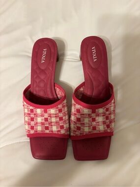 VIVAIA Pink Plaid Knit Square Toe Heeled Mules Women’s 39 / 8